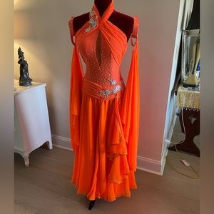 Beautiful Smooth or standard ballroom dance dress with stones and floats